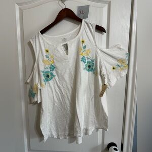 Floral Embroidered Cold Shoulder Top